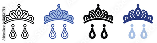 Elegant princess tiara and drop earrings jewelry set for bridal and special occasion accessory collections.