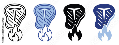 Juicy steak cooking over hot flames, symbolizing delicious barbecue and food preparation for restaurant branding.