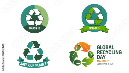 Four circular icons representing global environmental sustainability initiatives