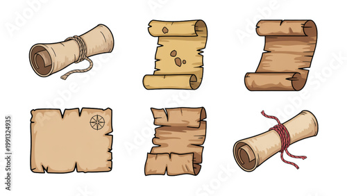 Collection of rolled-up and folded brown paper parcels in various sizes