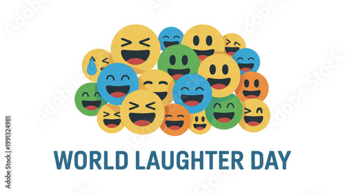 Colorful cartoon faces celebrating world laughter day with bright expressions