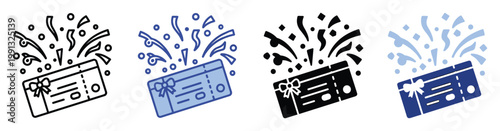 Celebratory gift ticket icon representing a special reward or prize for winning events and promotions