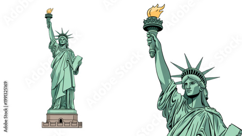 Iconic statue of liberty raising her torch in bright daylight