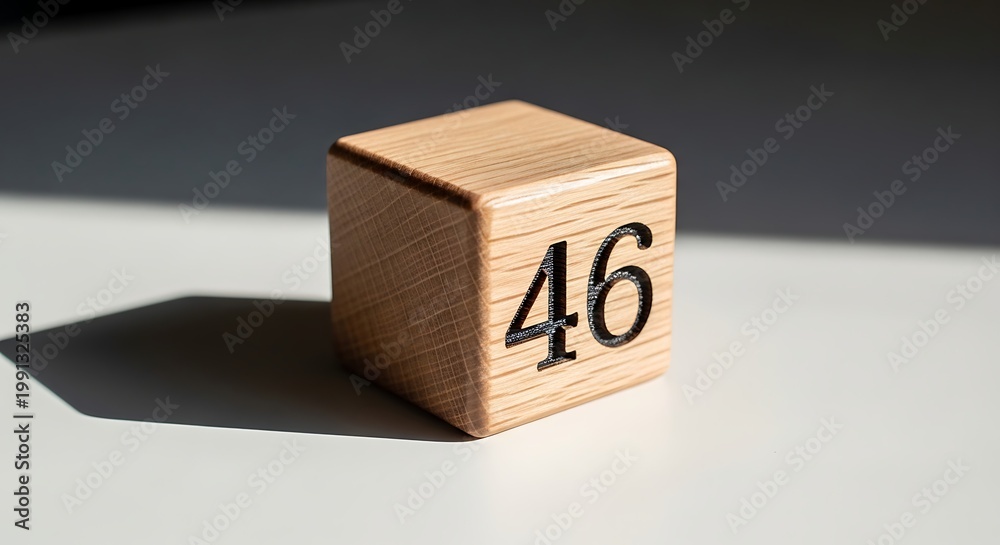 Fototapeta premium A single wooden cube with the number forty six prominently displayed on its face