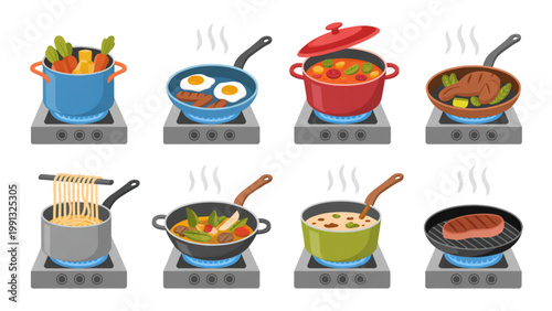 Cartoon aliens preparing colorful dishes in futuristic pots