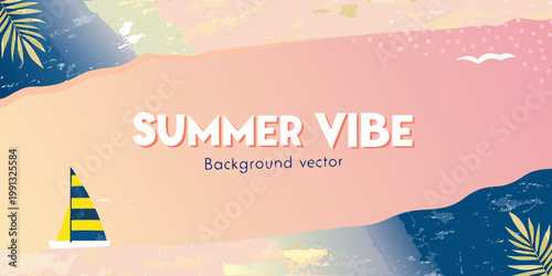 Colorful summer background with text and tropical design elements