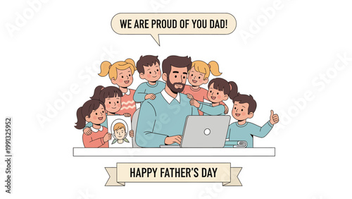 Father's Day Dedication: A heartwarming depiction of fatherhood, with a father figure surrounded by children, symbolizing paternal love and appreciation.