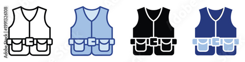 Essential workwear and outdoor activity vest graphic perfect for safety equipment brochures and sports goods promotion.