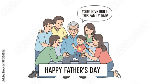 Father's Day Family Portrait: A heartwarming family portrait celebrating Father's Day, illustrating the love and connection within a family, honoring the father's role. 