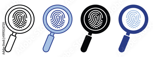 Magnifying glass examining a fingerprint symbolizing identity verification and security for technology and forensic applications