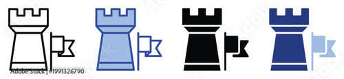 Stylized castle tower with flag icon symbolizing strategy and strength for game development and branding resources