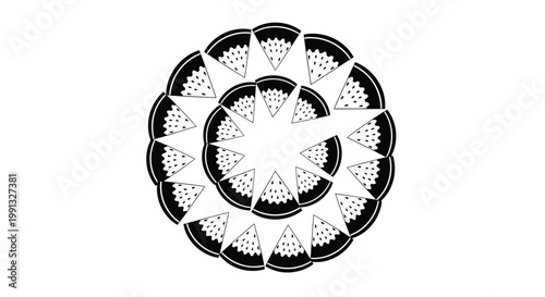 A black and white image of a circular clock