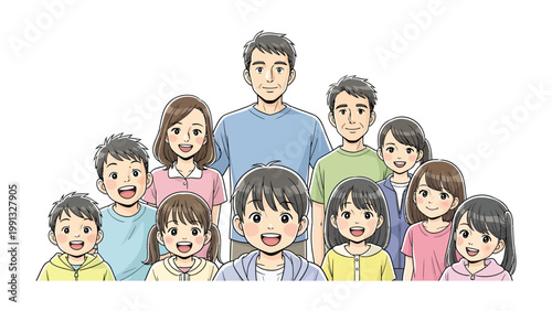 Generational Bond: Illustration of an intergenerational family coming together, representing the strength of kinship and connection. 