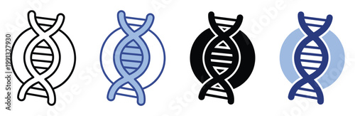 DNA double helix molecule symbol icons for biology science genetic research and medical applications