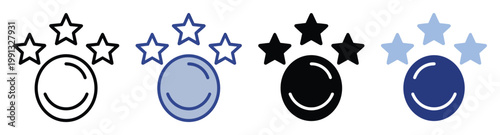 Smiley face with three stars icon symbolizing excellent customer satisfaction and premium service for digital product ratings