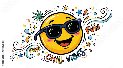 Smiling Yellow Emoji Wearing Sunglasses.