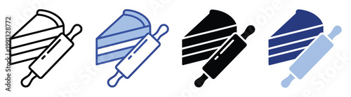 Baking and dessert icon featuring a cake slice and a rolling pin for culinary themes and food applications