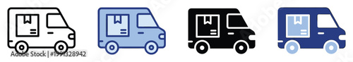 Modern delivery van icons showing parcel transportation for logistics and shipping services application needs