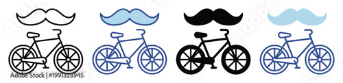 Diverse bicycle and mustache graphic representations for active lifestyle promotions and personal branding projects