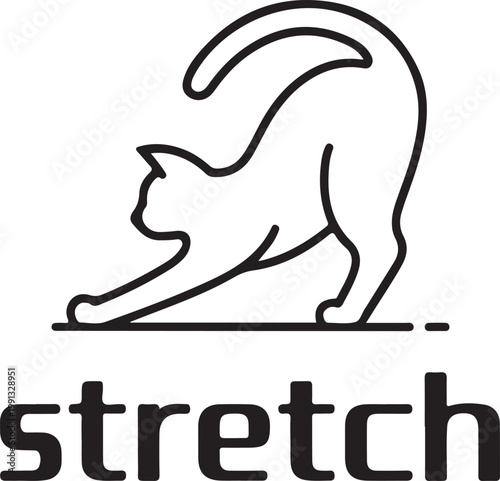 Black cat stretching with word stretch below animal