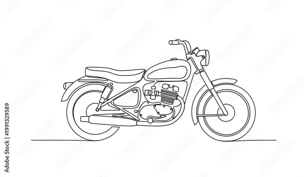 Obraz premium Single Line Vintage Motorbike Logo Continuous Line Drawing Classic Motorcycle Vector