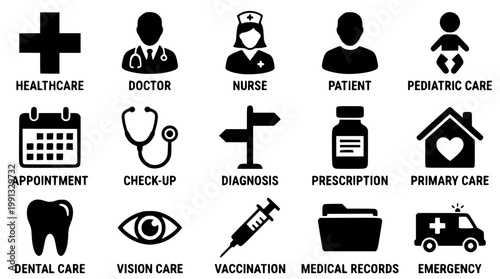 Medical icons for healthcare and wellness services illustration