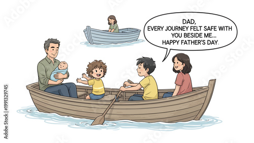 Happy Father's Day: A tender illustration celebrating the unbreakable bond between a father and children. A sweet message perfectly encapsulates love.