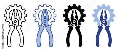 Pliers and gear icon for mechanical engineering and repair services symbolizing industrial solutions and efficient work