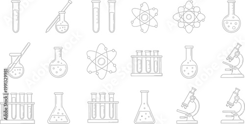 Chemistry lab equipment icons editable stroke vector illustration set for scientific research education