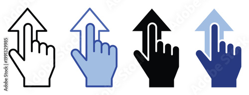 Universal upload or scroll up gesture icon set for modern digital user interface and application development