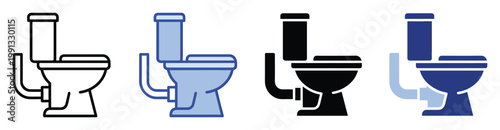 Versatile toilet icon set for bathroom appliance and plumbing concepts, suitable for web graphics and mobile app interfaces