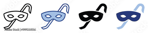 Versatile masquerade mask icon variations for festive occasions or secret identity themes, perfect for event posters and digital applications