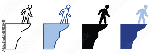 Figure on a cliff edge icon depicting danger, risk, and difficult choices for warning and business content