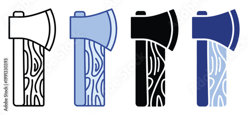 Traditional axe icon with durable wooden handle and sharp metal blade for various outdoor adventure and woodworking projects
