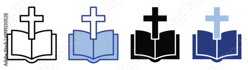 Christian cross and open book symbol representing faith spirituality and religious education icons
