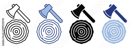 Axe and wood log slice graphic symbolizing logging, forestry, and timber industry for modern digital platforms.