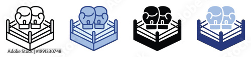 Boxing ring with gloves icon set for sports applications, athletic training, and competition graphics