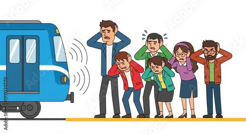 People Covering Ears From Loud Train Noise.