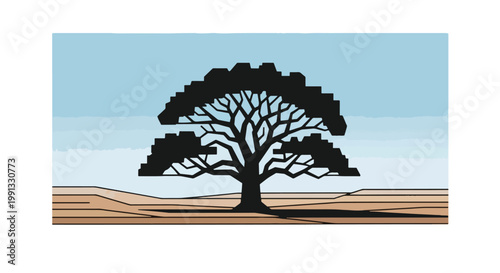 A tree standing alone in a field.