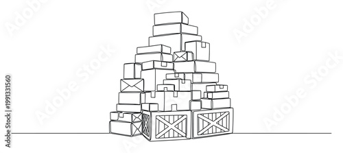 Large stack of various delivery boxes and shipping crates representing global logistics and retail commerce for business promotions