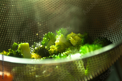 Tableau sur toile It is the process of blanching broccoli in hot water and cooling it