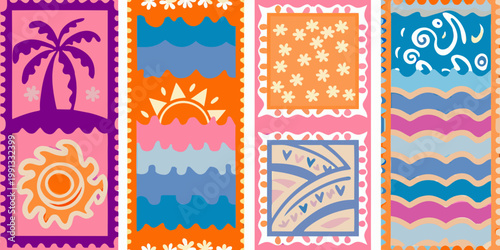 Colorful patterned bookmarks with tropical and whimsical designs