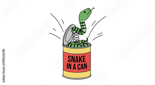 Snake jumping out of a can with a spring