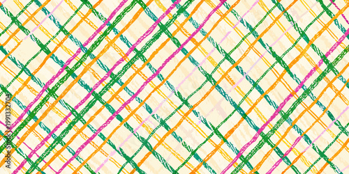 Colorful crayon scribbles create a vibrant and chaotic checkered pattern