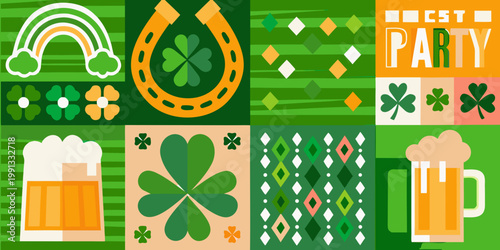 A colorful patchwork of st patrick s day themed icons and patterns