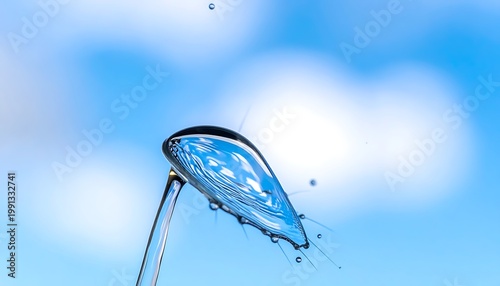 A close-up of a water droplet frozen in mid-air