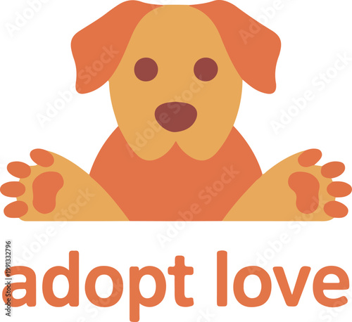 Orange dog illustration with adopt love text puppy