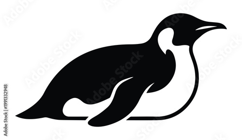 Penguin Sitting Shape Icon Silhouette Vector black design on a white background