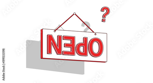 Reversed Open Sign with Question Mark