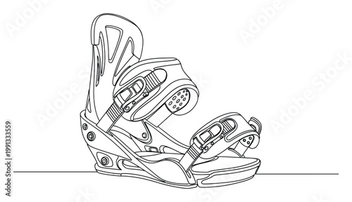 Snowboard binding line drawing for winter sports equipment graphics and outdoor activity product presentations